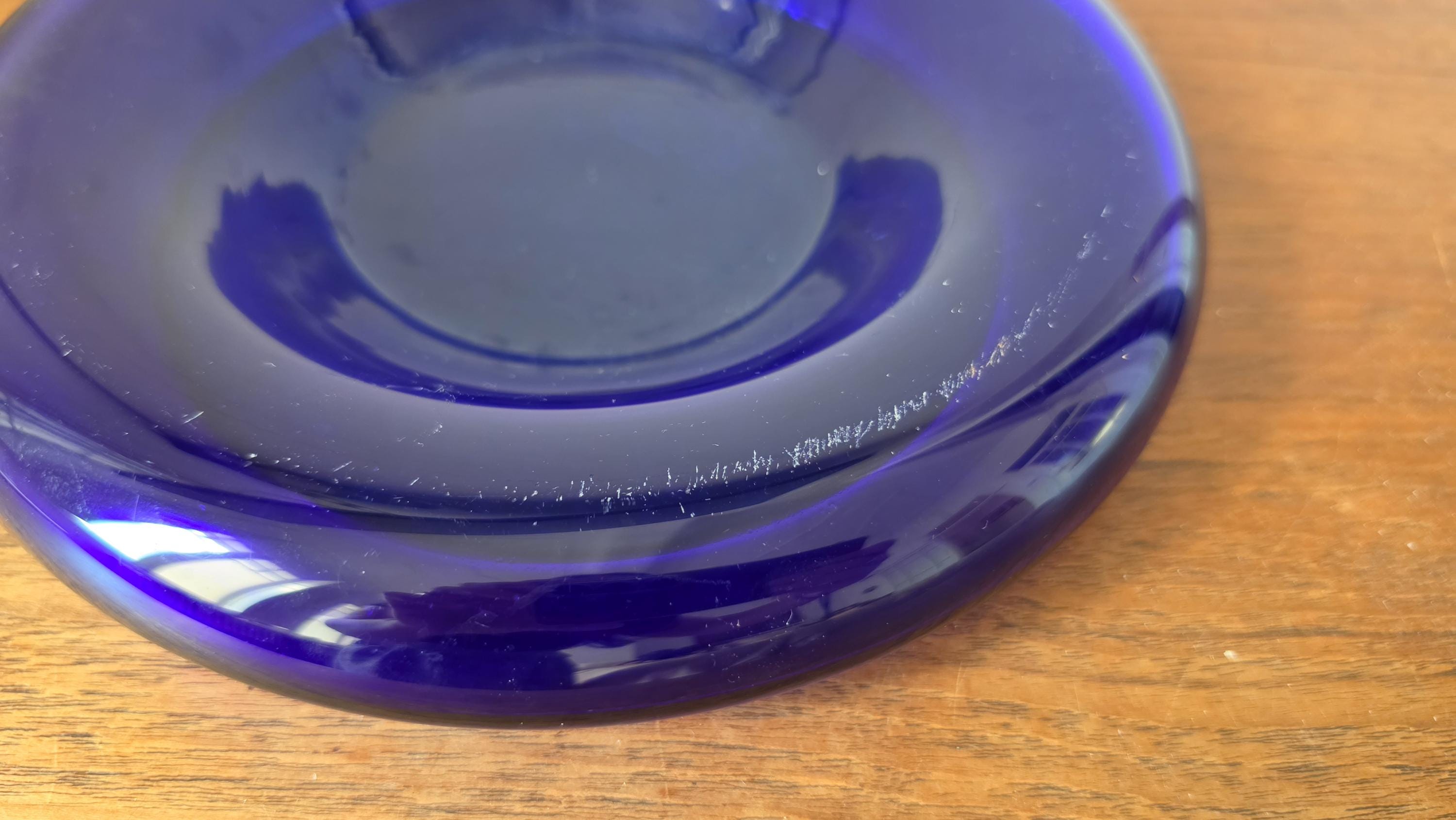 Vintage Cobalt Blue Glass Bowl, Mid Century Modern Art Glass Dish, Heavy Scandinavian Style Centerpiece, Sapphire Blue Catchall
