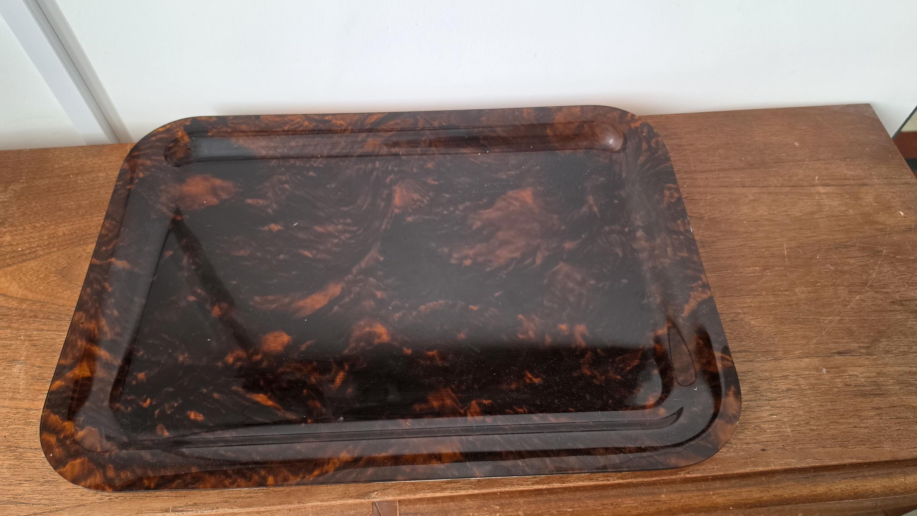 Vintage Faux Tortoiseshell Tray, Large Marbled Lucite Serving Tray, Hollywood Regency Decor, Mid Century Barware