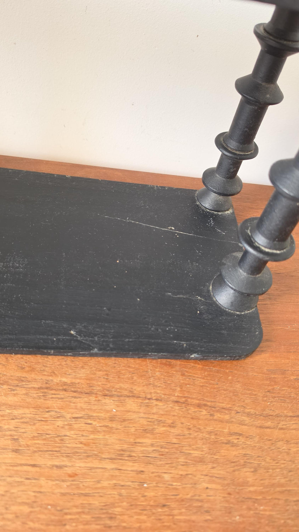 Vintage Wooden black Tiered Shelf, Turned Spindle Display Stand, Rustic 2 Tier Wall Shelf, Folk Art Wood Rack, Cottage Decor