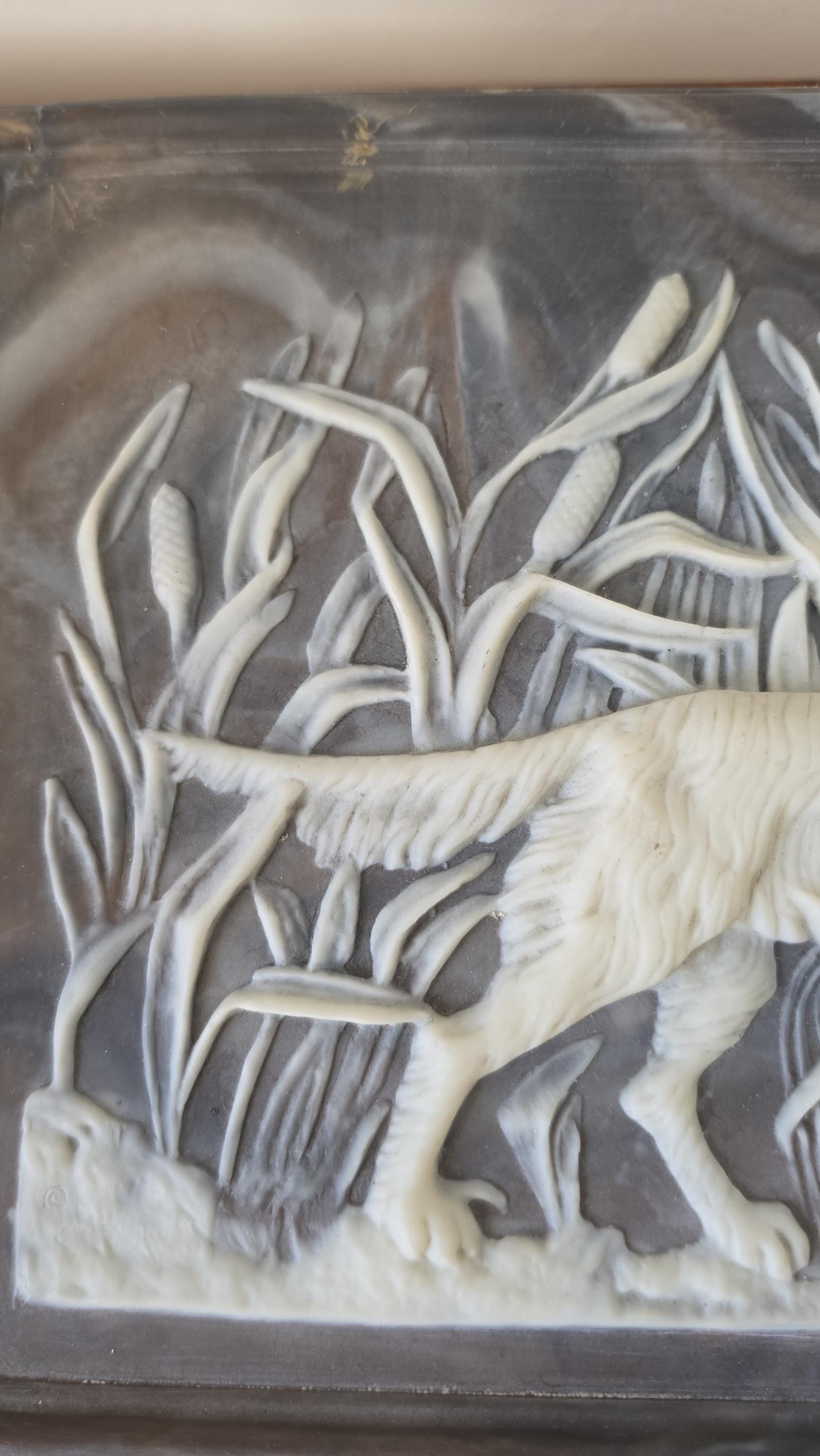 Vintage Incolay Stone Hunting Dog Jewelry Box, Setter Relief Trinket Box, Velvet Lined Keepsake Box, Sporting Dog Decor
