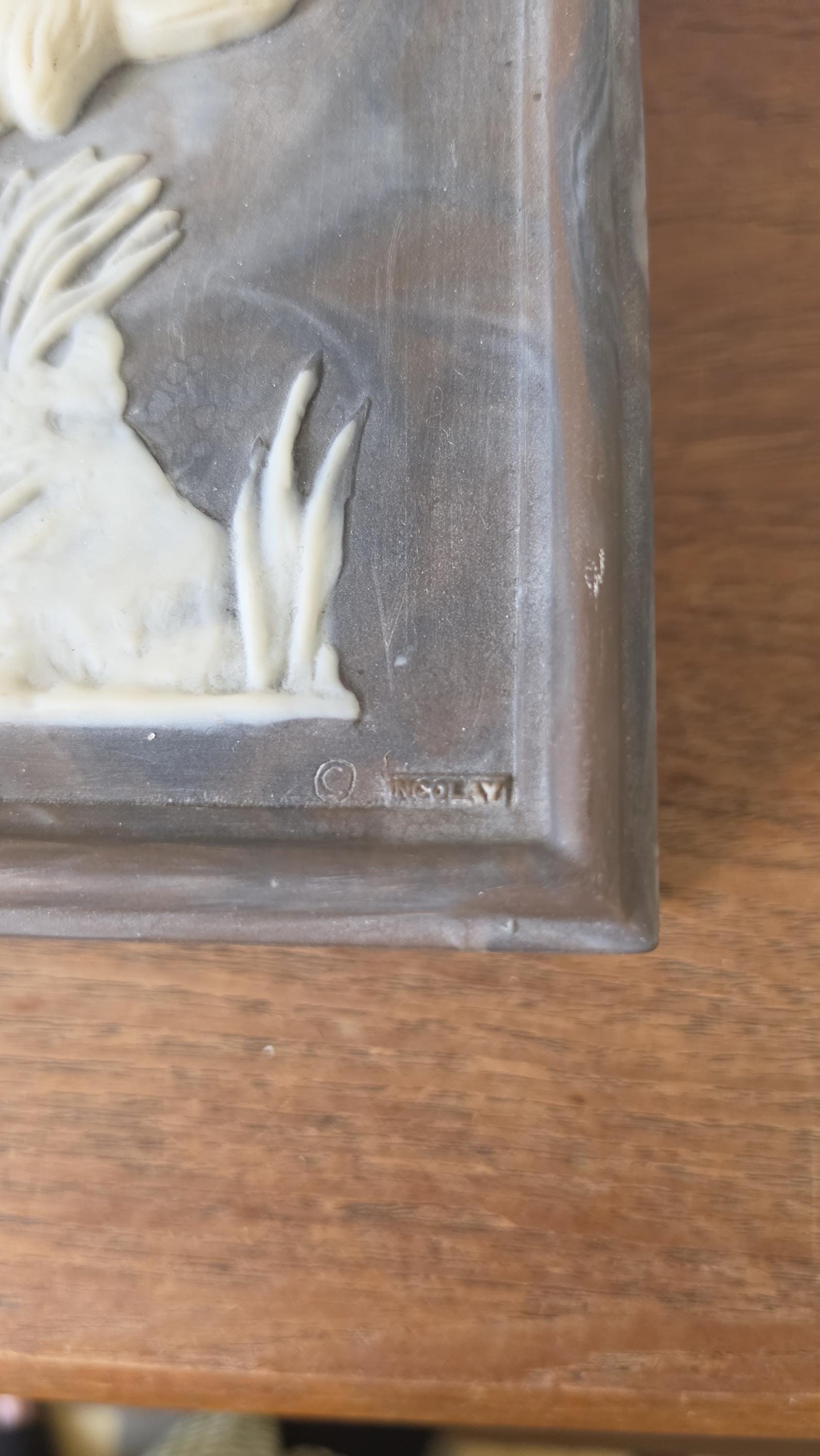 Vintage Incolay Stone Hunting Dog Jewelry Box, Setter Relief Trinket Box, Velvet Lined Keepsake Box, Sporting Dog Decor