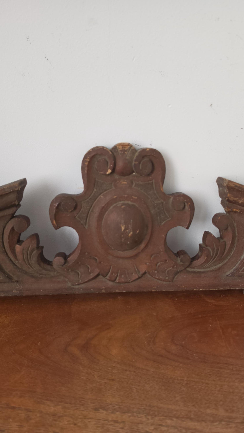 Antique Victorian Architectural Pediment, Ornate Wooden Salvage Crest, French Provincial Wall Decor, Carved Overdoor Accent