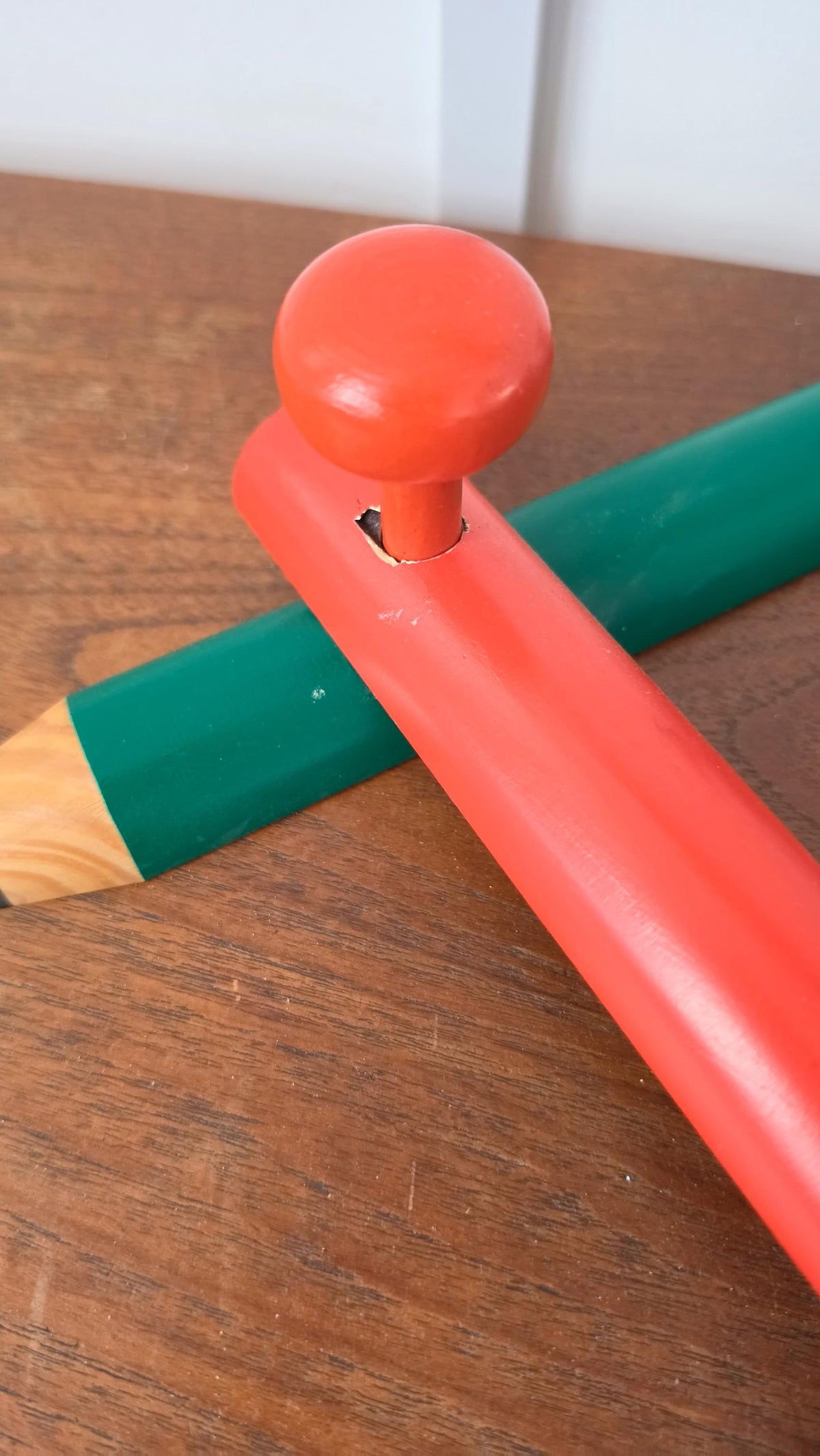 Pierre Sala Memphis Style Coat Rack, Vintage Postmodern Pencil Wall Hooks, Colorful 1980s Wooden Wall Rack, Italian Design