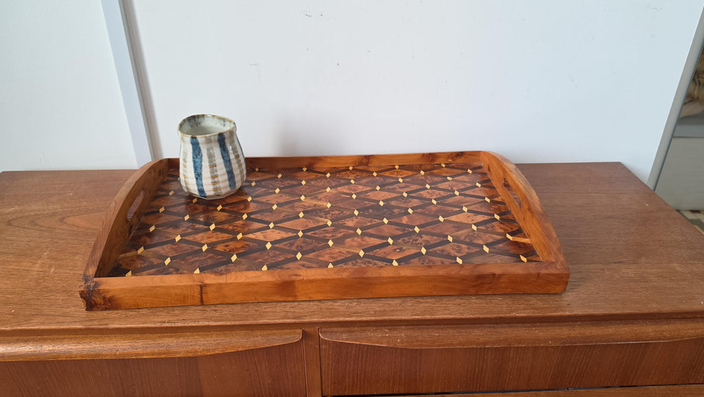 Vintage Burl Wood Tray, Ralph Lauren Style Serving Tray, Wooden Vanity Tray, Old Money Decor, Mid Century Catchall Tray