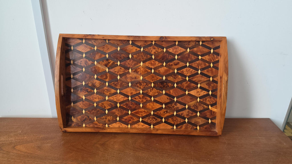 Vintage Burl Wood Tray, Ralph Lauren Style Serving Tray, Wooden Vanity Tray, Old Money Decor, Mid Century Catchall Tray