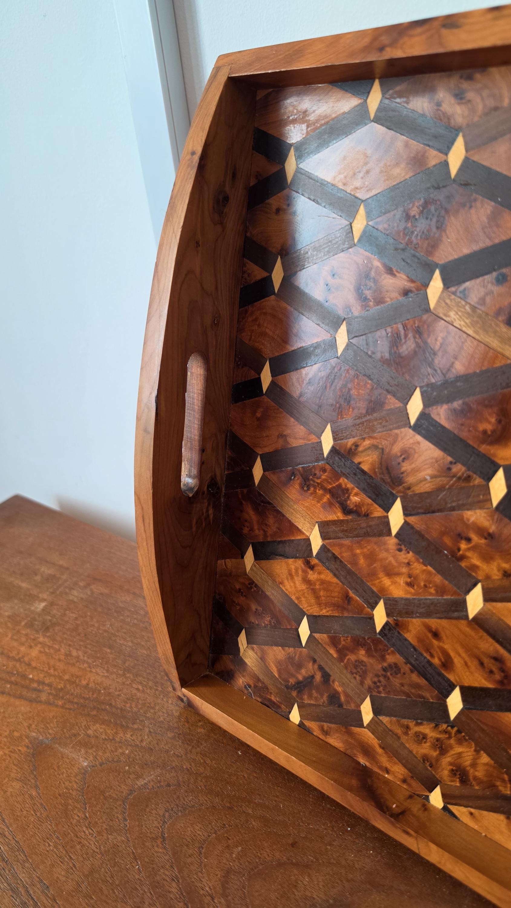 Vintage Burl Wood Tray, Ralph Lauren Style Serving Tray, Wooden Vanity Tray, Old Money Decor, Mid Century Catchall Tray