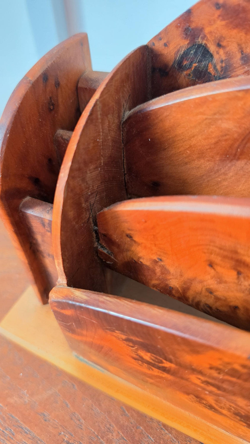 Vintage Burl Wood Desk Organizer, Ralph Lauren Style Office, Curved Letter Holder, Old World Study Decor, Executive Desk Storage