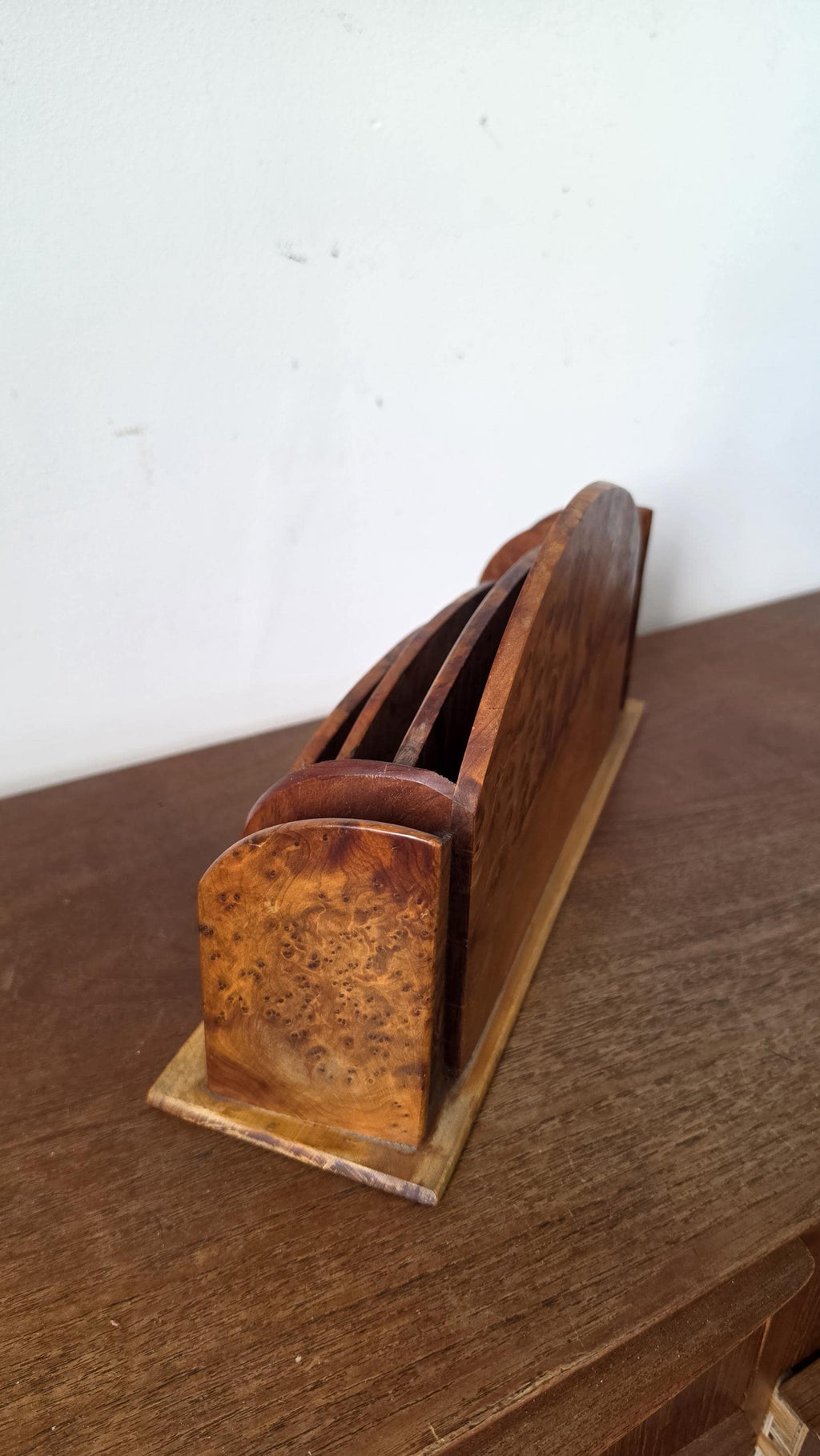 Vintage Burl Wood Desk Organizer, Ralph Lauren Style Office, Curved Letter Holder, Old World Study Decor, Executive Desk Storage