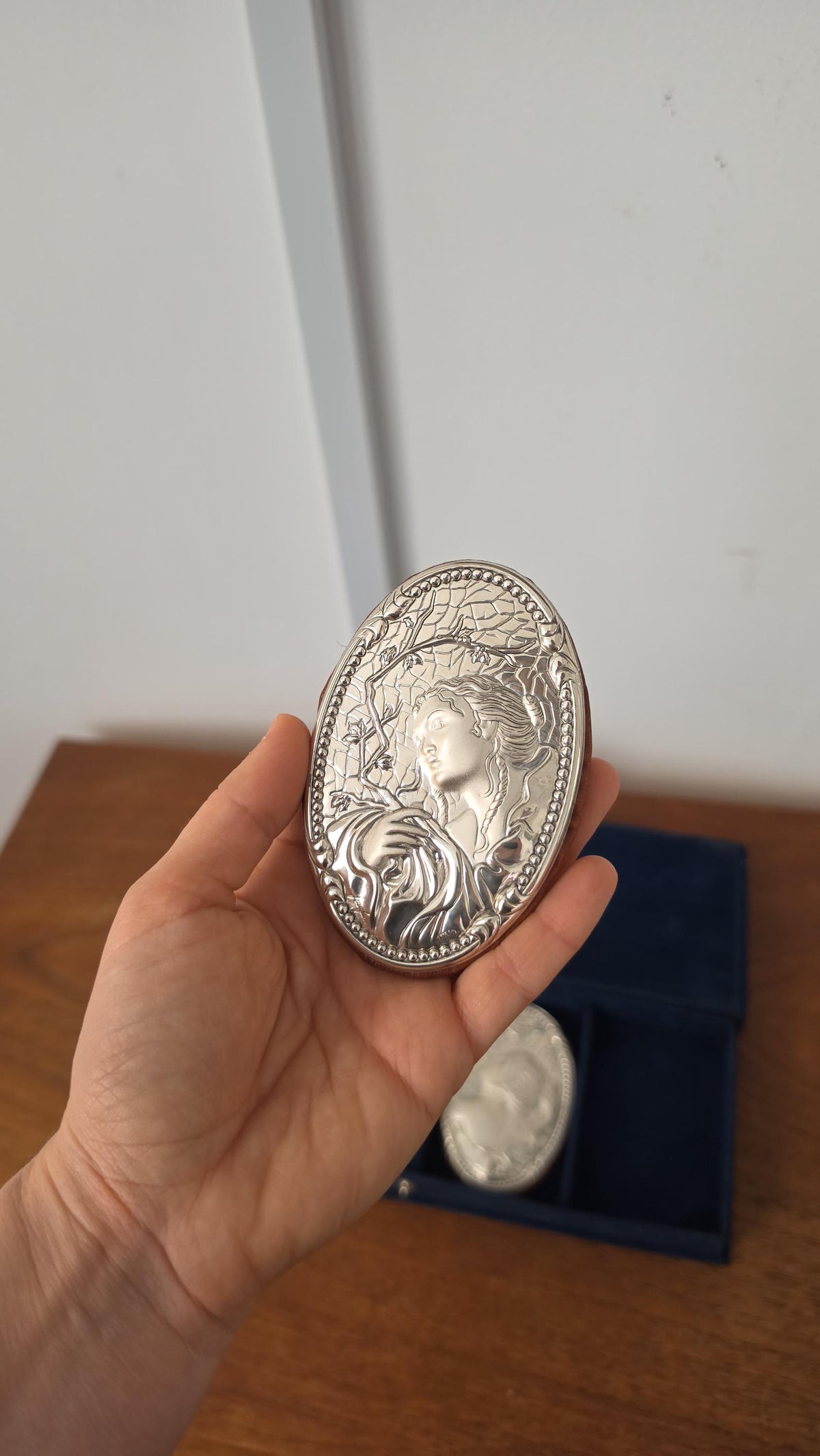 Signed Art Nouveau Four Seasons Silver Plaques, Victorian Women Relief Medallions in Original Presentation Box