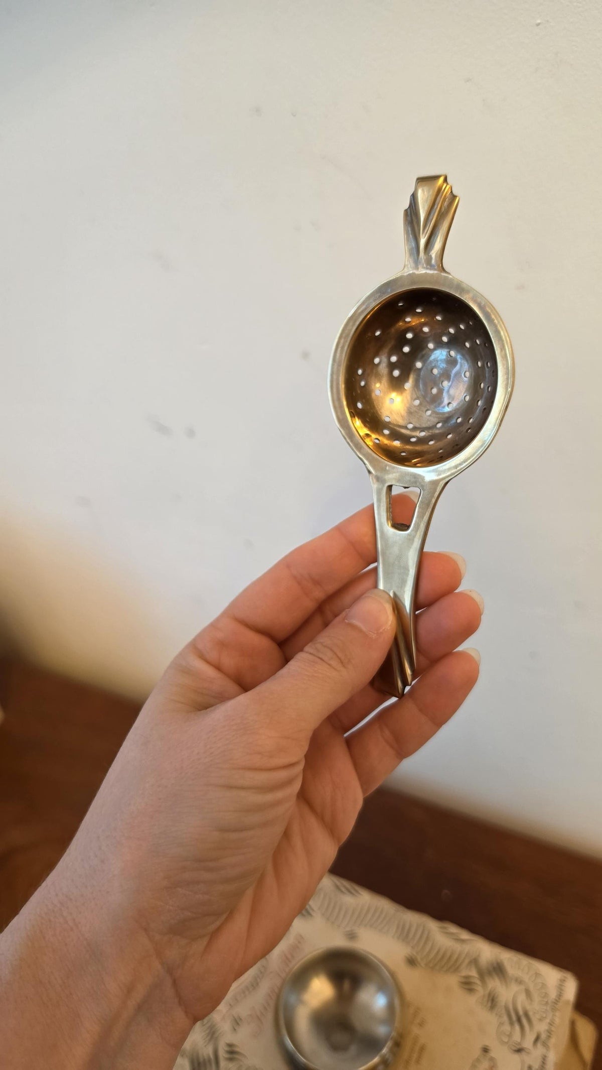 Vintage Silver Plated Tea Strainer with Drip Bowl, Tarnished Loose Leaf Tea Sieve, English Tea Accessory, Decorative Serving Piece