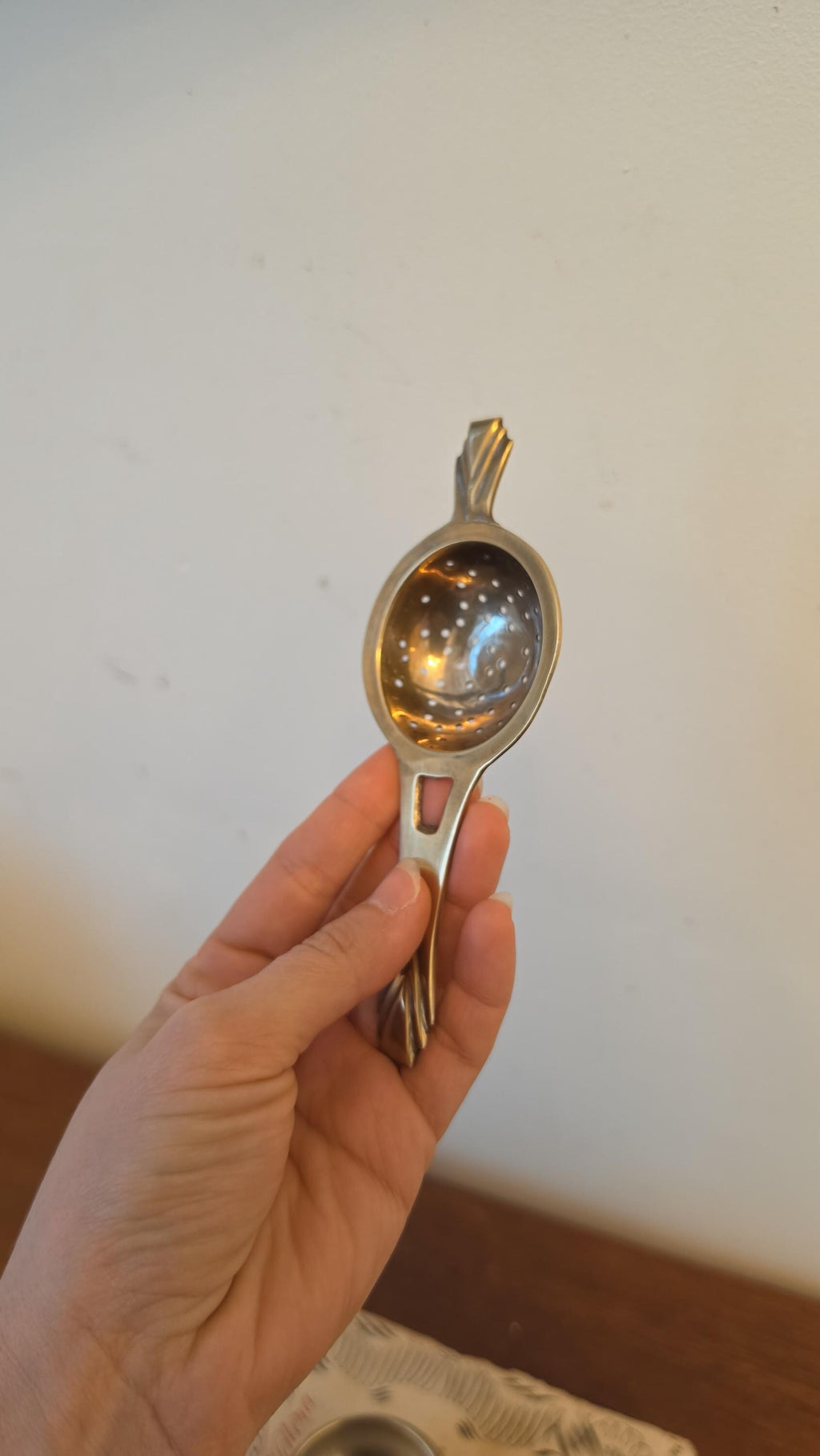 Vintage Silver Plated Tea Strainer with Drip Bowl, Tarnished Loose Leaf Tea Sieve, English Tea Accessory, Decorative Serving Piece