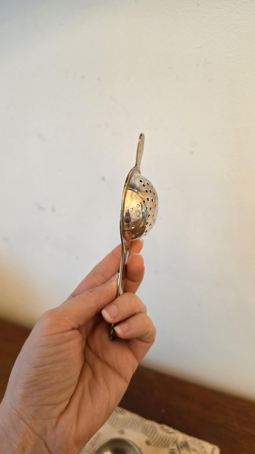 Vintage Silver Plated Tea Strainer with Drip Bowl, Tarnished Loose Leaf Tea Sieve, English Tea Accessory, Decorative Serving Piece