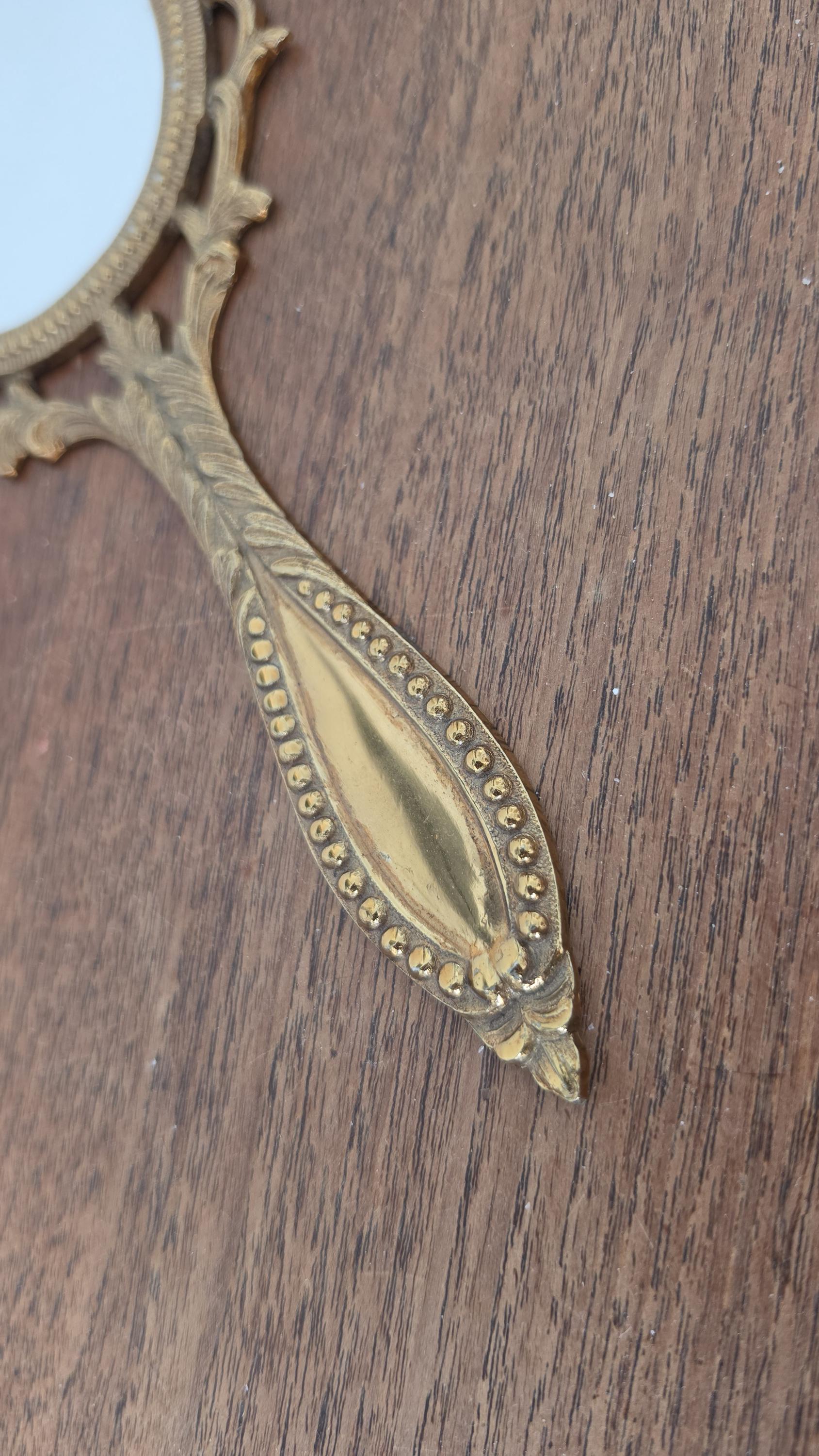 Vintage Ornate Gold Vanity Hand Mirror, Hollywood Regency Brass Tone Mirror, Rococo Style Dressing Table Décor, Italian Style Vanity