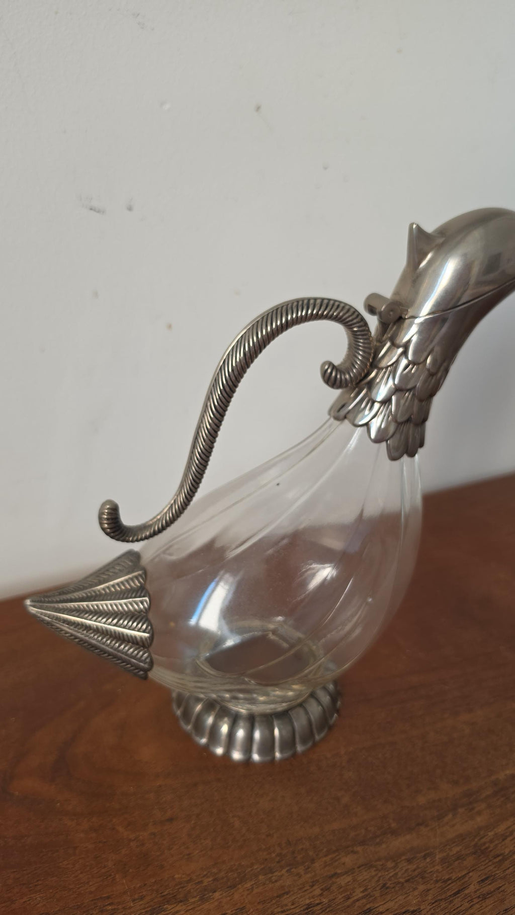 Vintage SILEA Silver Plate & Glass Duck Decanter, 1970s Italian Figural Claret Jug, Mid Century Barware Pitcher