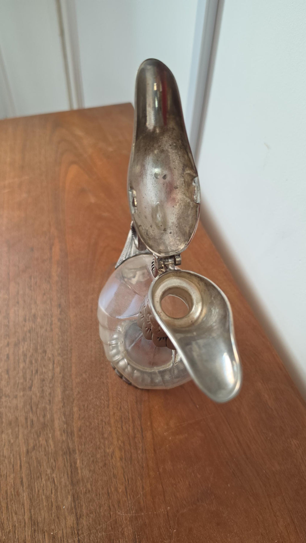 Vintage SILEA Silver Plate & Glass Duck Decanter, 1970s Italian Figural Claret Jug, Mid Century Barware Pitcher