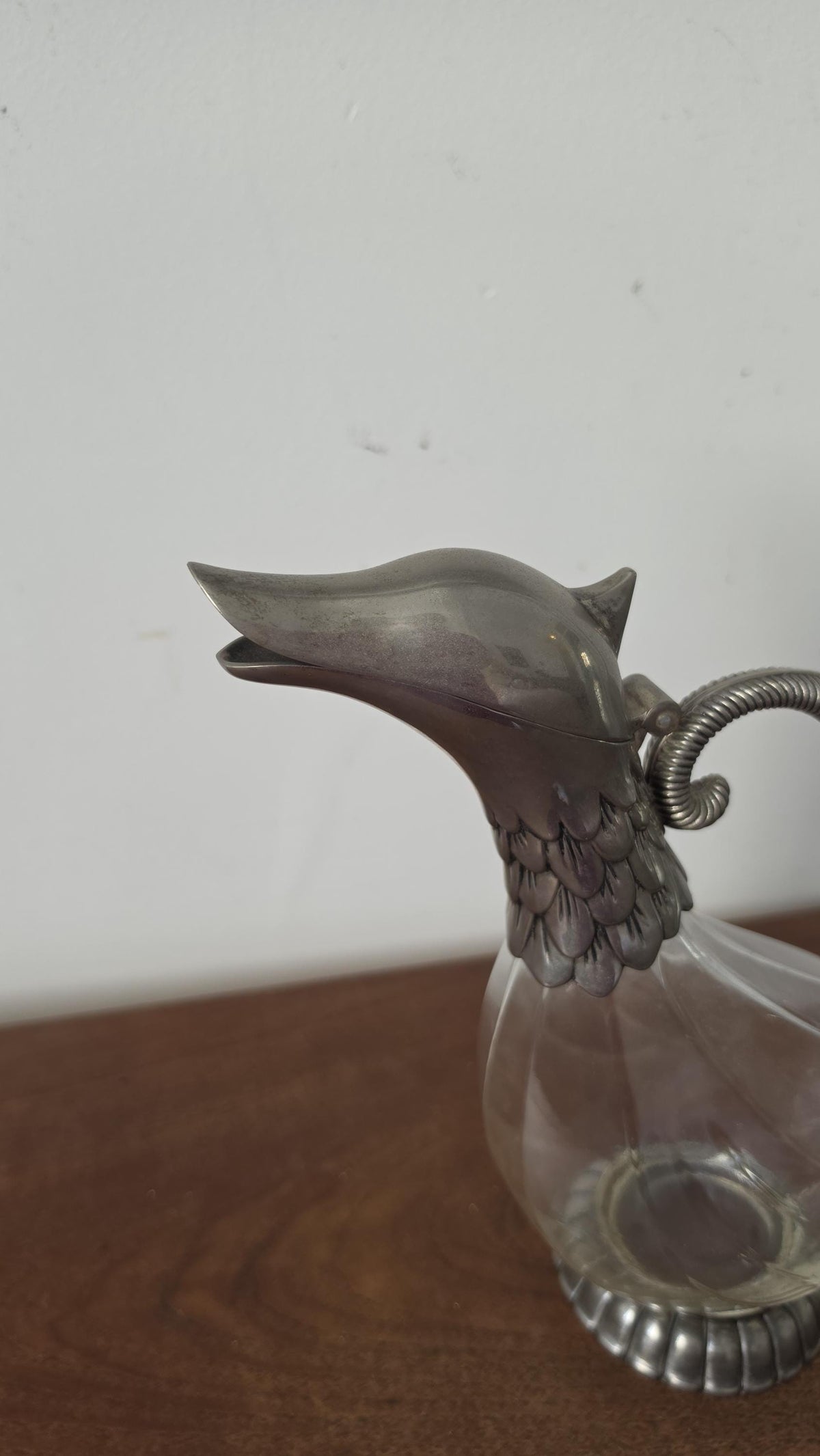 Vintage SILEA Silver Plate & Glass Duck Decanter, 1970s Italian Figural Claret Jug, Mid Century Barware Pitcher