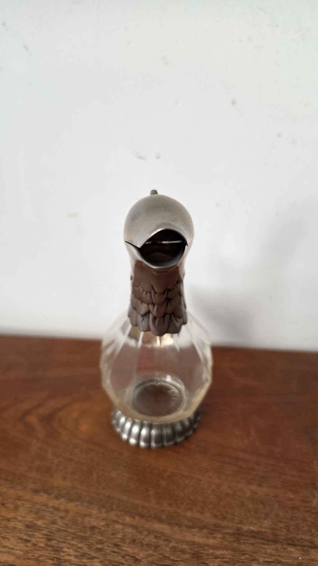 Vintage SILEA Silver Plate & Glass Duck Decanter, 1970s Italian Figural Claret Jug, Mid Century Barware Pitcher