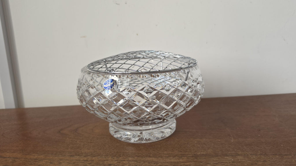 Vintage Bohemian Crystal Flower Frog Bowl, Czech Cut Crystal Vase Insert, Mid Century Floral Arranging Bowl