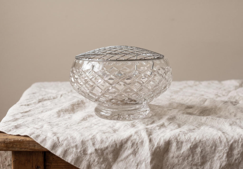 Vintage Bohemian Crystal Flower Frog Bowl