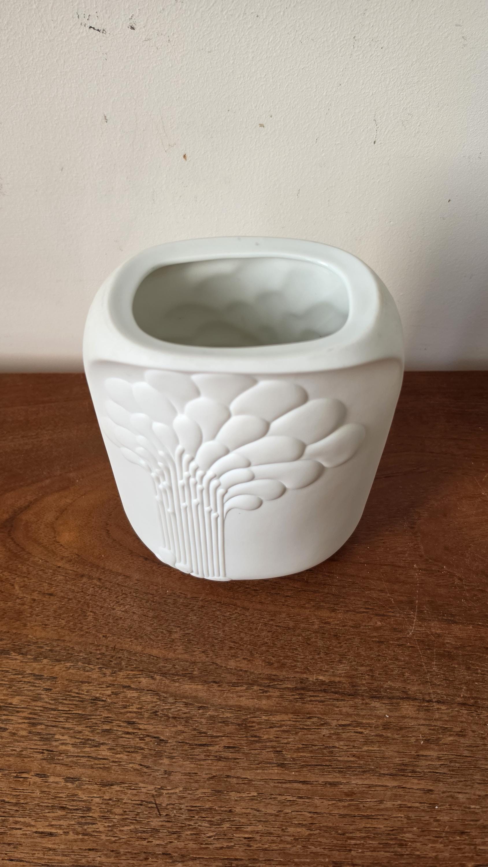 Vintage Kaiser Bisque Porcelain Vase West Germany, Mid Century Matte White Relief Vase, Modernist Floral Vessel
