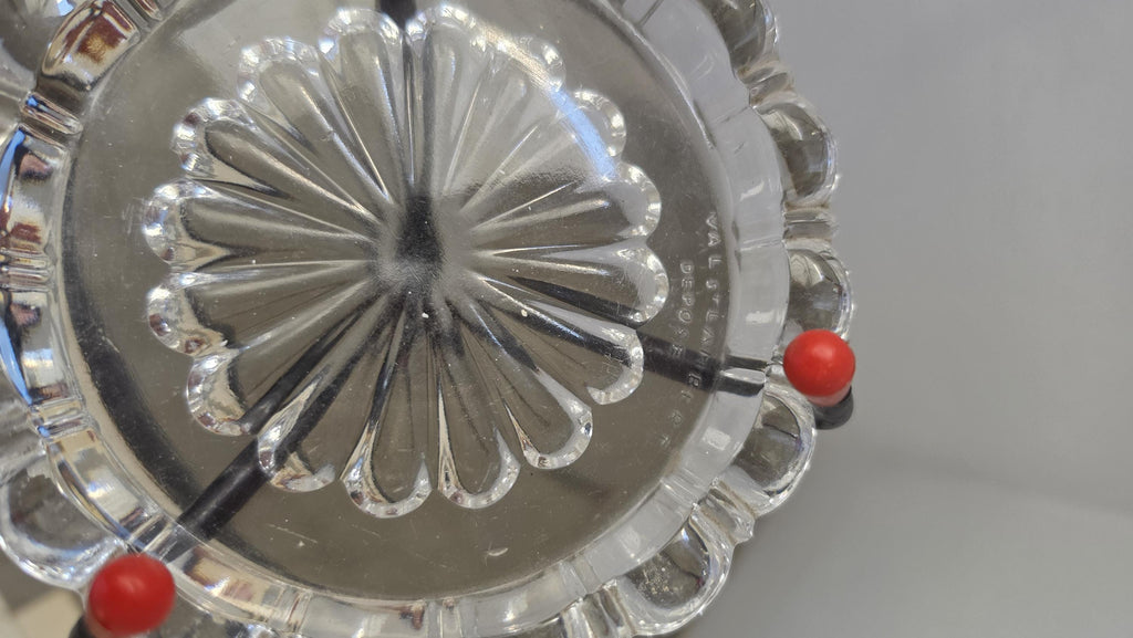 Vintage Val Saint Lambert Floor Ashtray Stand, Belgian Crystal Ashtray on Atomic Tripod Stand, Mid Century Modern Decor