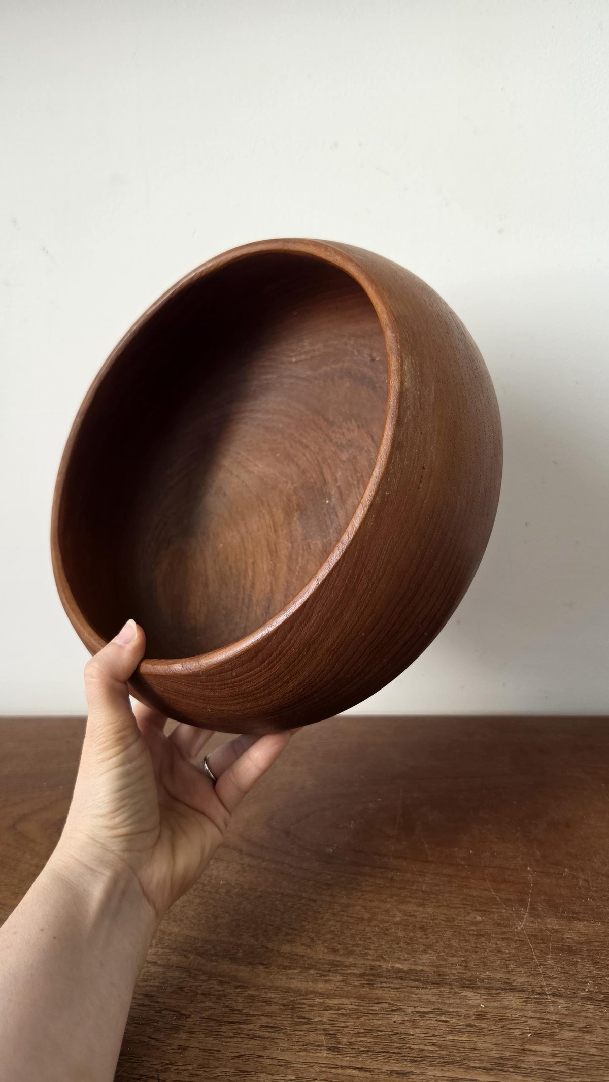 Vintage Hand Turned Wooden Bowl, Mid Century Scandinavian Style Serving Bowl, Organic Minimalist Wood Decor