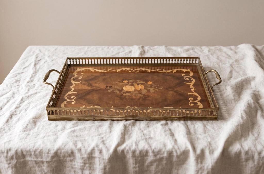 Vintage Napoleon III Style Marquetry Serving Tray
