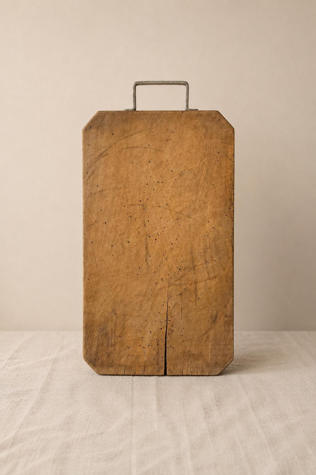Antique French Wooden Bread Board with Metal Handle