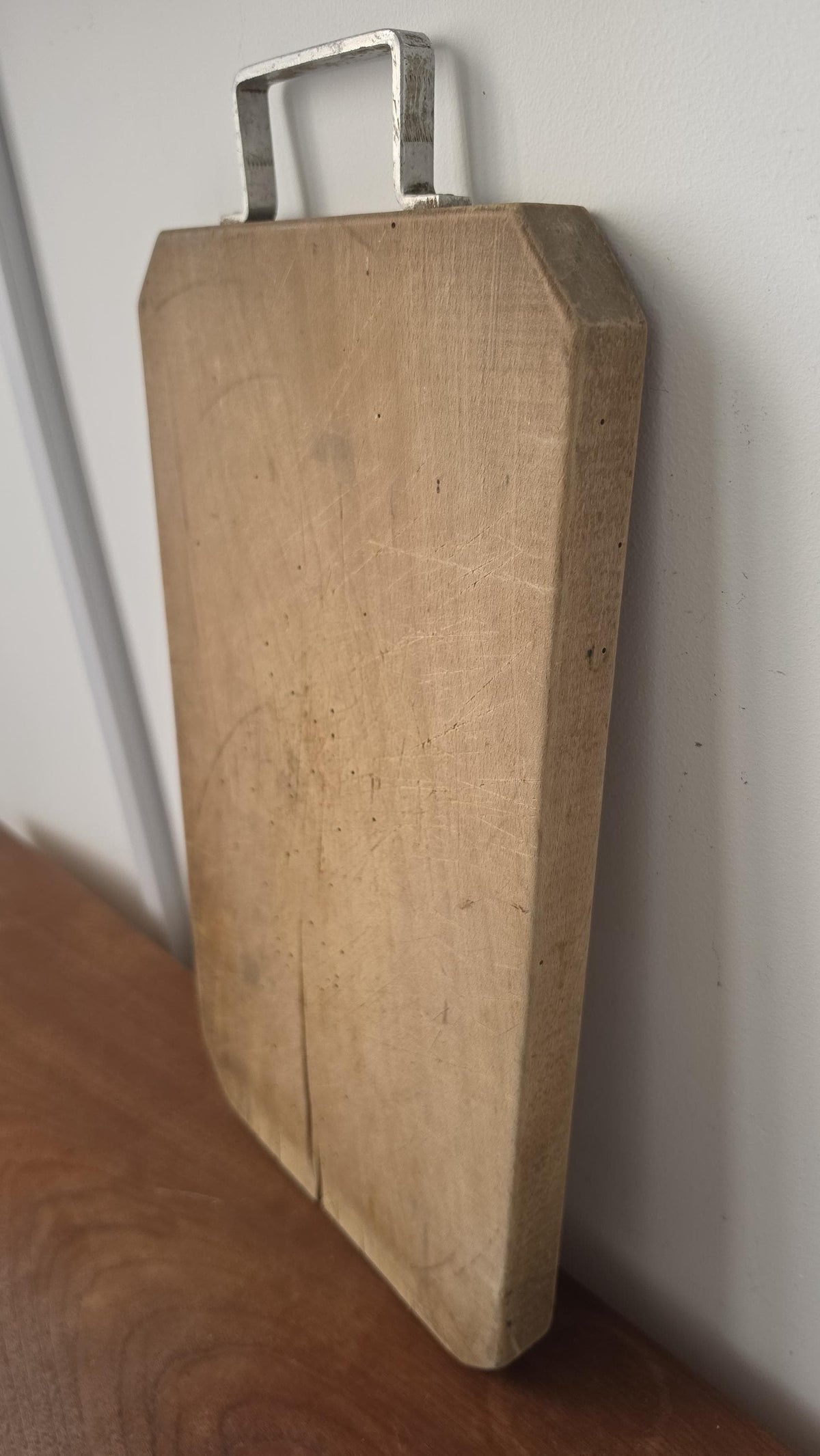 Antique French Wooden Bread Board with Metal Handle, Rustic Farmhouse Cutting Board, Primitive Kitchen Decor, European Dough Board
