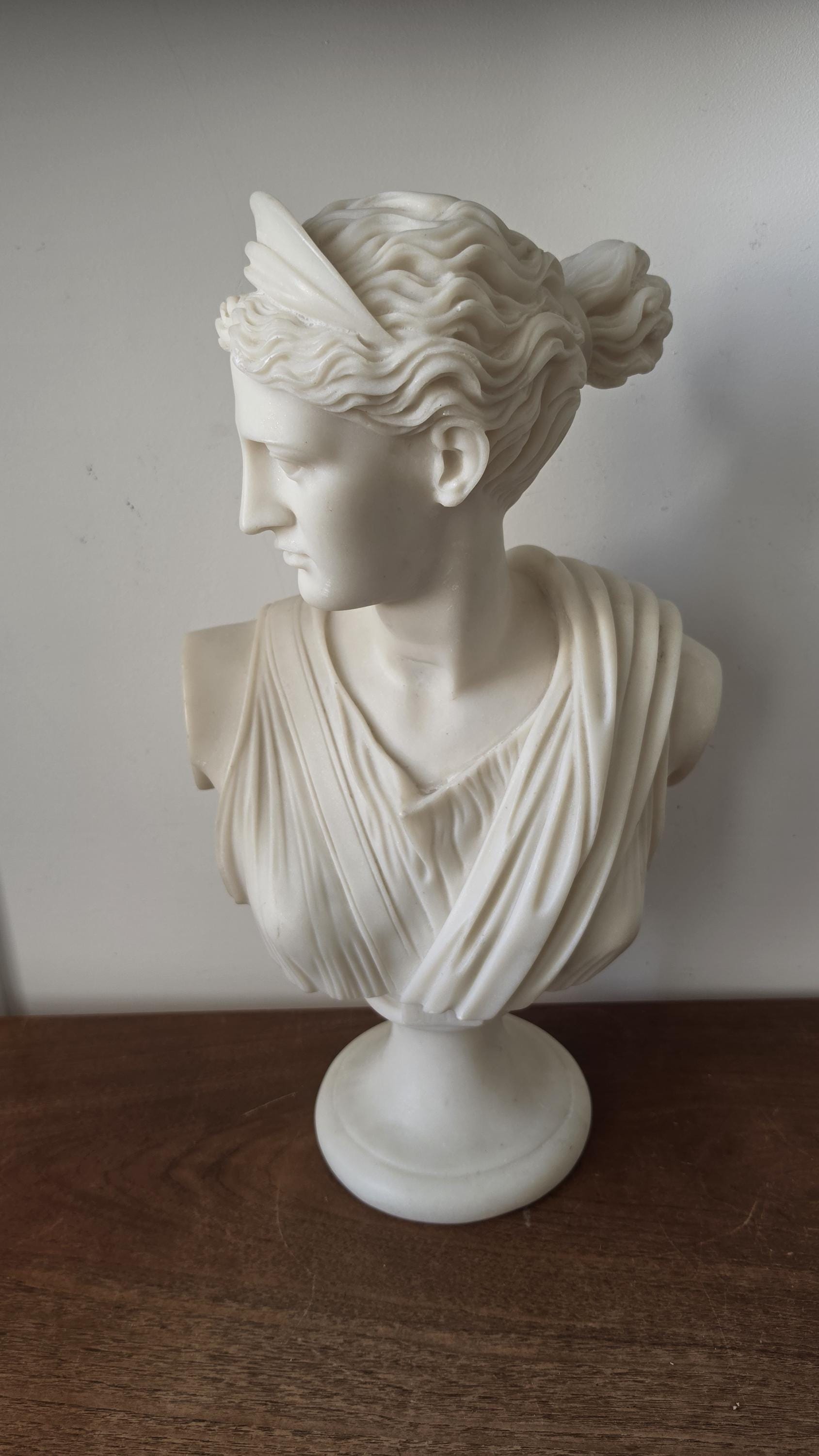 Large Resin Classical Goddess Bust Sculpture, Greco Roman Artemis Statue, Neoclassical Decor, White Roman Bust, Grandmillennial Shelf Decor