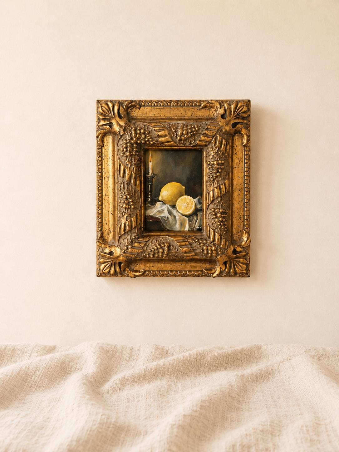Antique Gilt Grape Motif Frame with Original Oil Painting