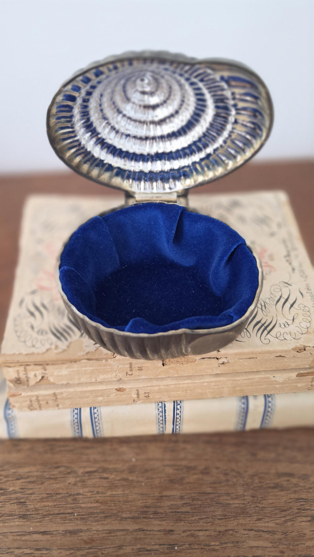Vintage Seashell Trinket Box, Silver Tone Shell Jewelry Box, Coastal Vanity Decor, Hollywood Regency Keepsake Box