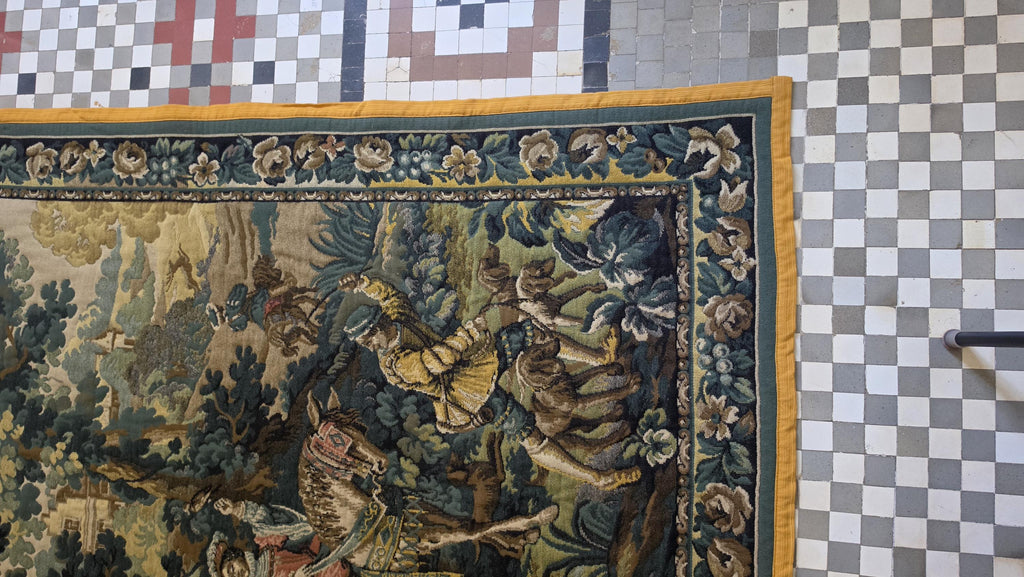 Large French Hunting Scene Tapestry Wall Hanging, Medieval Style Gobelin Textile, Chateau Decor, European Castle, Artis Flora Belgium