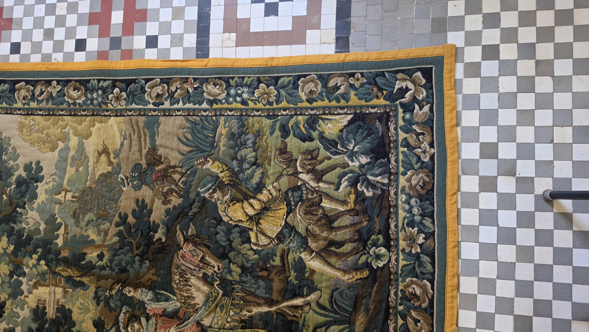 Large French Hunting Scene Tapestry Wall Hanging, Medieval Style Gobelin Textile, Chateau Decor, European Castle, Artis Flora Belgium