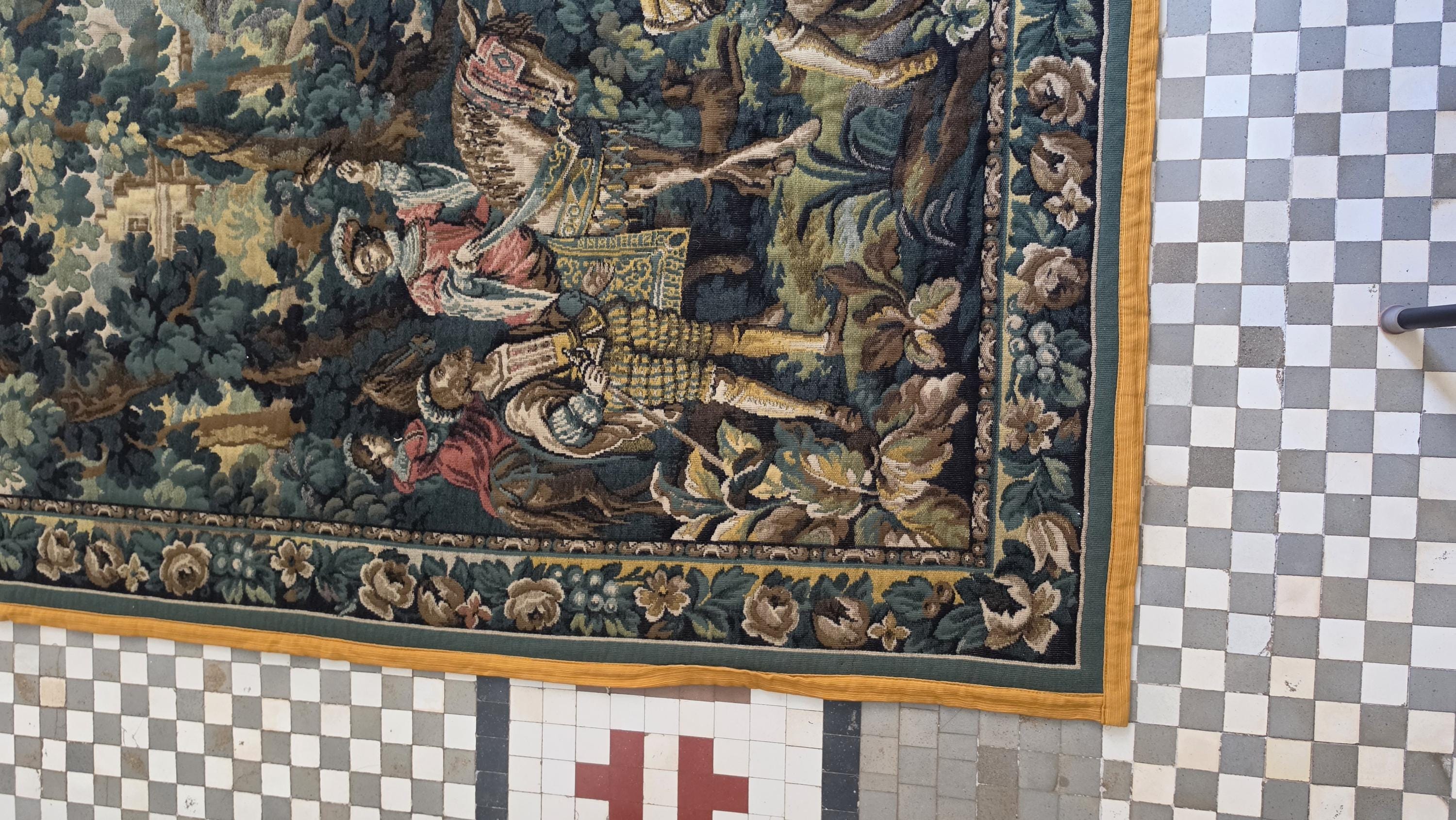 Large French Hunting Scene Tapestry Wall Hanging, Medieval Style Gobelin Textile, Chateau Decor, European Castle, Artis Flora Belgium