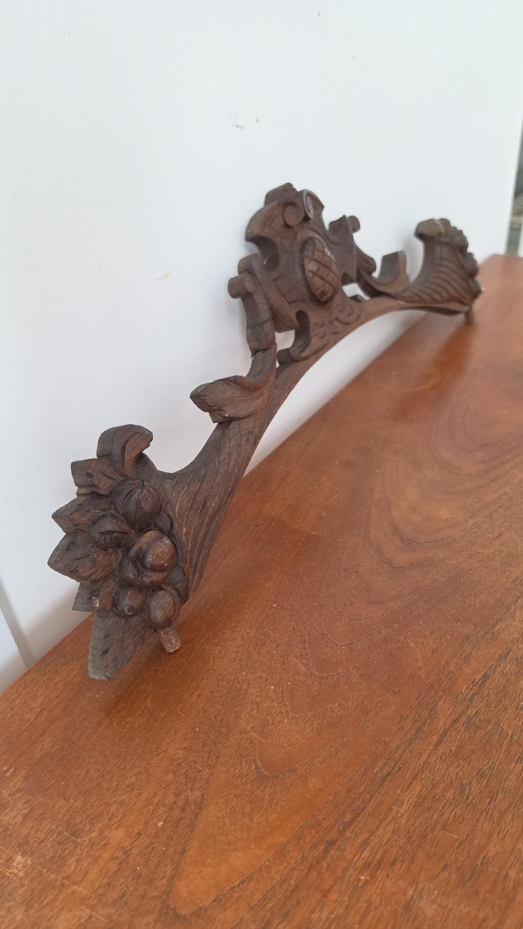 Antique Black Forest Pediment, Hand Carved Walnut Crest, Victorian Furniture Salvage, Ornate Architectural Decor