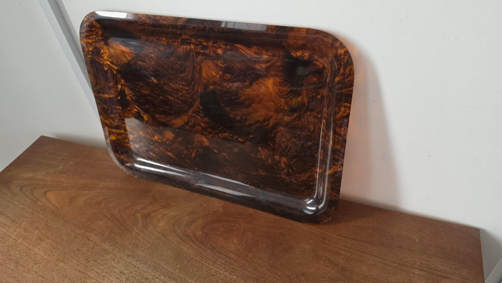 Vintage Faux Tortoiseshell Tray, Large Marbled Lucite Serving Tray, Hollywood Regency Decor, Mid Century Barware