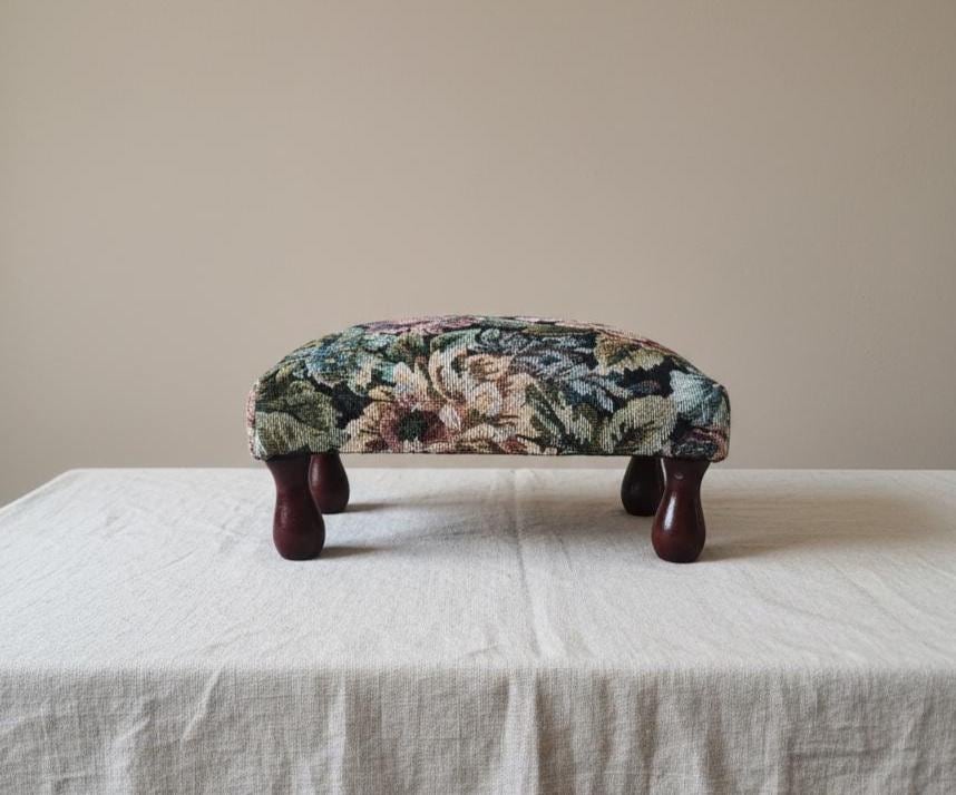 Vintage Floral Tapestry Footstool