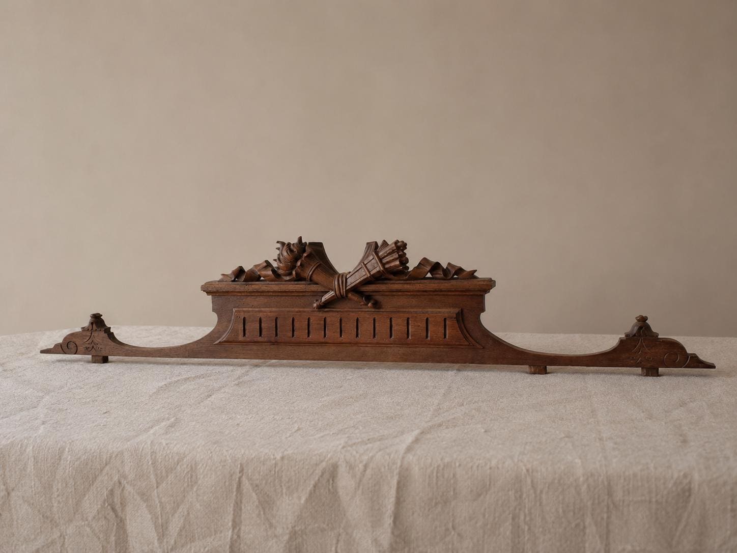 Antique Style Carved Wood Pediment Wall Sculpture
