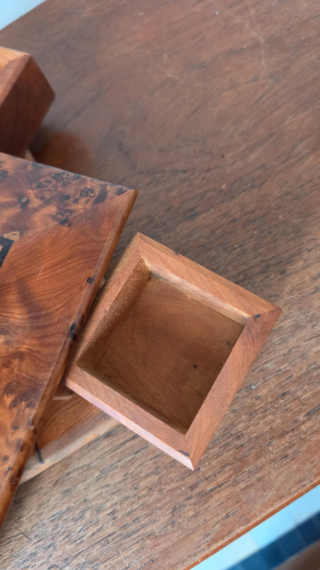 Burl Wood Jewelry Box with Secret Drawers, Vintage Wooden Puzzle Box, Hidden Compartment Box, Inlaid Wood Trinket Box, Desk Storage Box