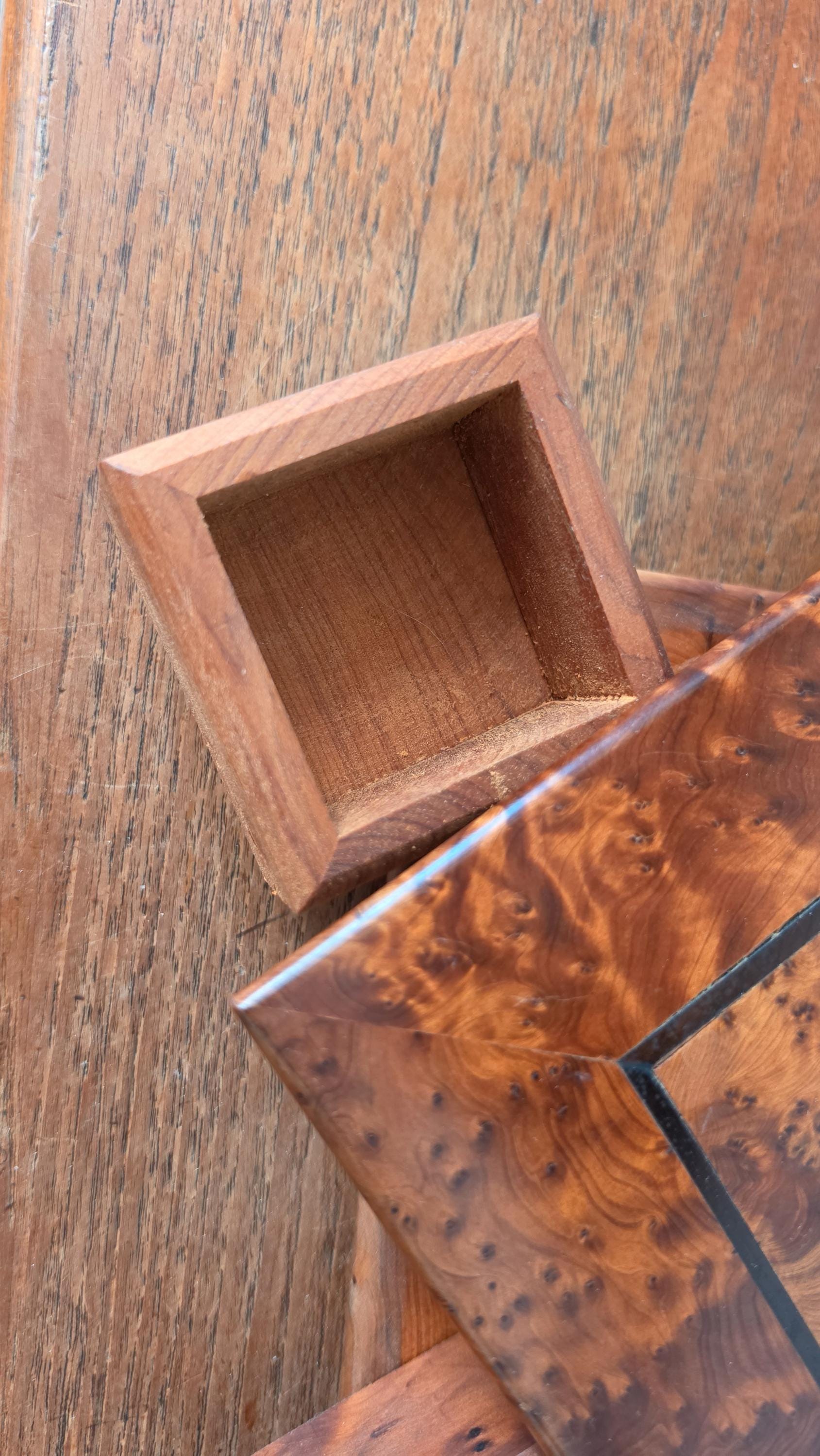 Burl Wood Jewelry Box with Secret Drawers, Vintage Wooden Puzzle Box, Hidden Compartment Box, Inlaid Wood Trinket Box, Desk Storage Box