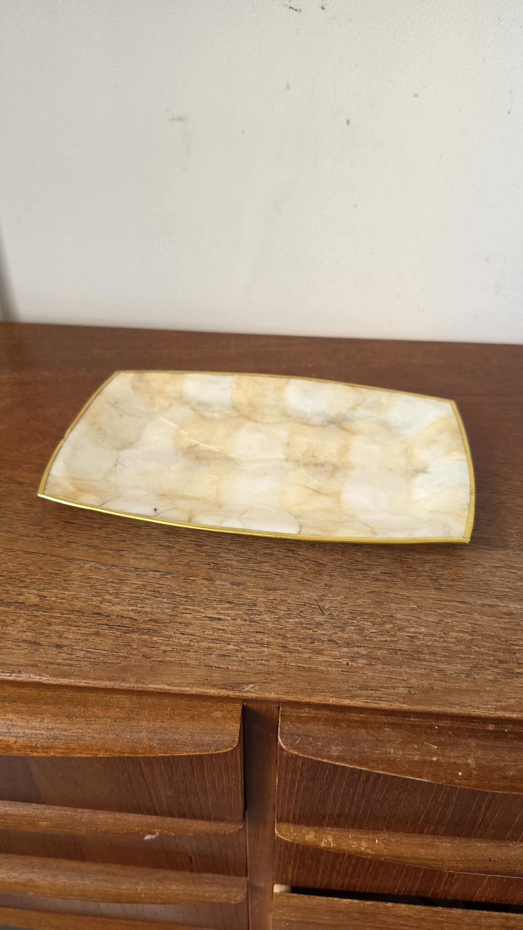 Vintage Capiz Shell Tray, Brass Trim Vanity Dish, Hollywood Regency Decor, Coastal Luxe Catchall, Mid Century Serving Tray