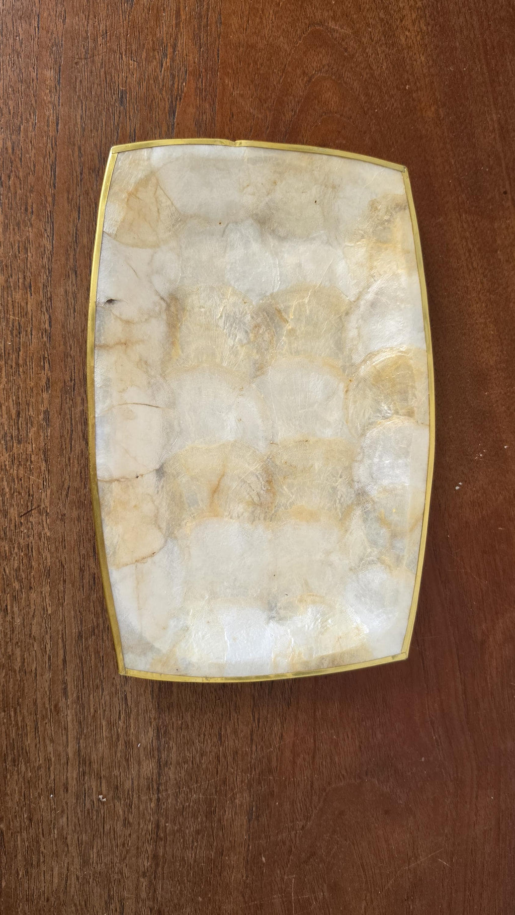 Vintage Capiz Shell Tray, Brass Trim Vanity Dish, Hollywood Regency Decor, Coastal Luxe Catchall, Mid Century Serving Tray
