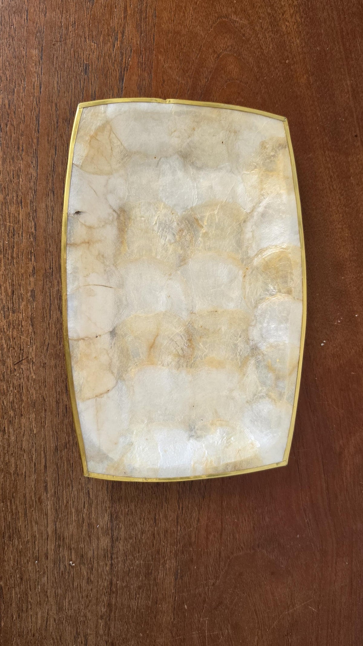 Vintage Capiz Shell Tray, Brass Trim Vanity Dish, Hollywood Regency Decor, Coastal Luxe Catchall, Mid Century Serving Tray