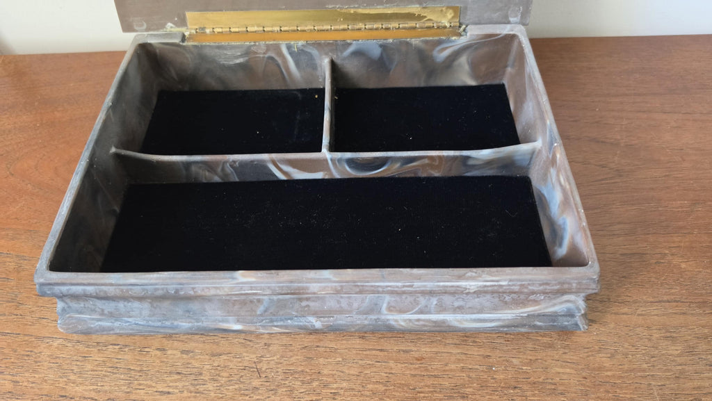 Vintage Incolay Stone Hunting Dog Jewelry Box, Setter Relief Trinket Box, Velvet Lined Keepsake Box, Sporting Dog Decor