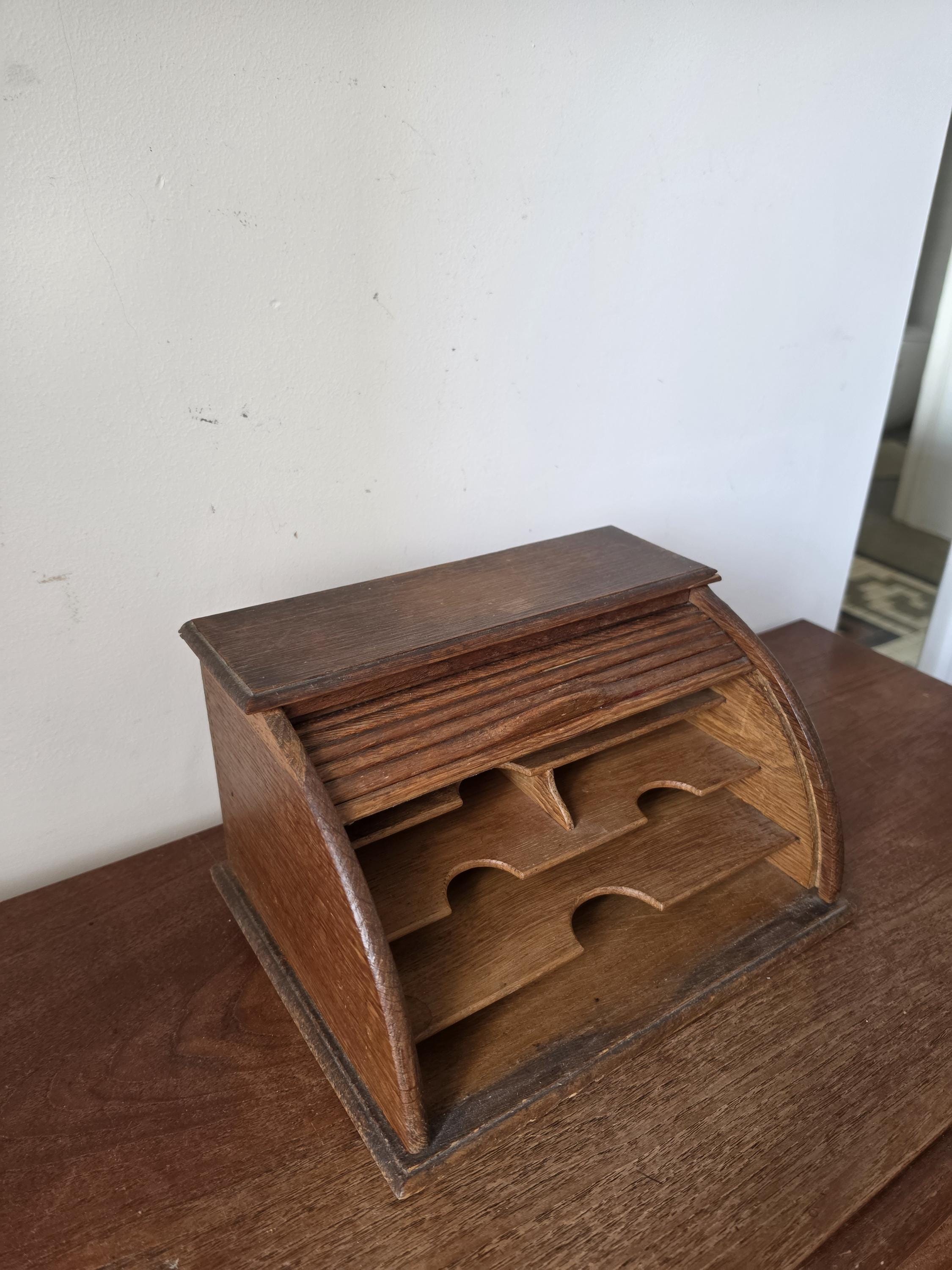 Antique Oak Roll Top Letter Organizer, Mission Style Desk Sorter, Arts and Crafts Office Cabinet, Wooden Mail Holder with Drawer