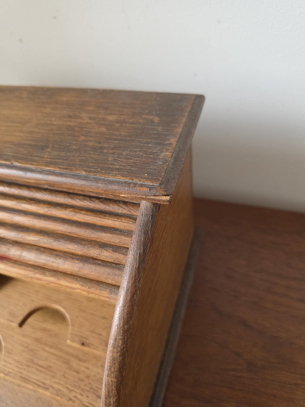 Antique Oak Roll Top Letter Organizer, Mission Style Desk Sorter, Arts and Crafts Office Cabinet, Wooden Mail Holder with Drawer