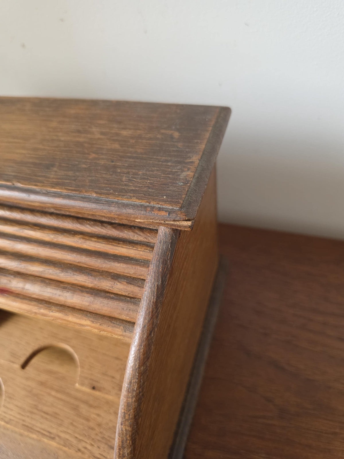 Antique Oak Roll Top Letter Organizer, Mission Style Desk Sorter, Arts and Crafts Office Cabinet, Wooden Mail Holder with Drawer