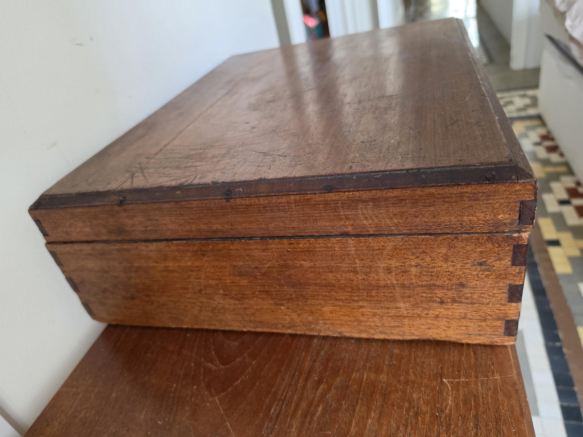 Antique Wooden Document Box, Dovetail Storage Chest, Primitive Keepsake Box, Rustic Filing Case, Early 20th Century Wood Trunk