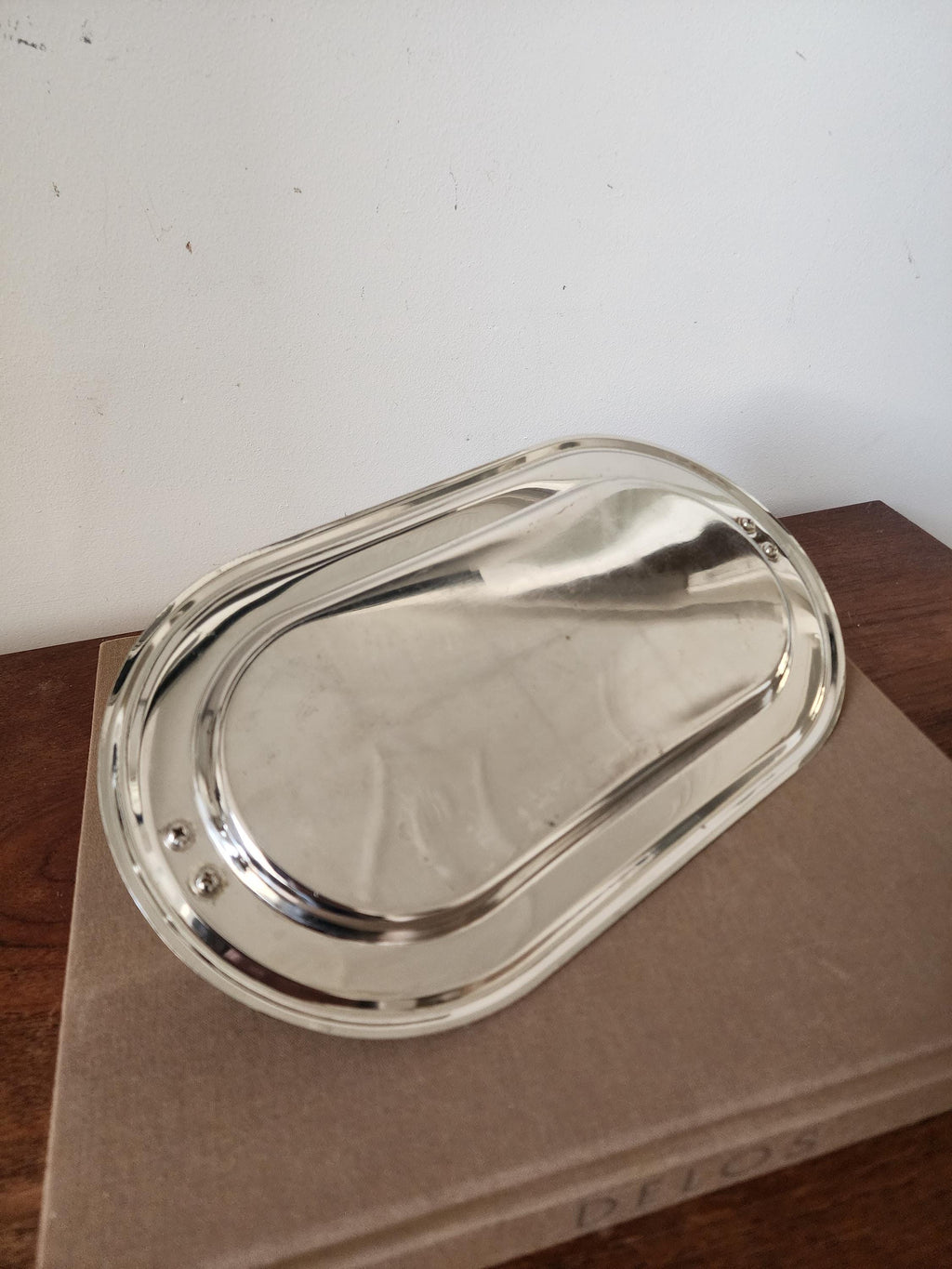 1960s French Chrome Swan Handle Tray, Mid Century Modern Silver Serving Dish, Hollywood Regency Vanity Tray